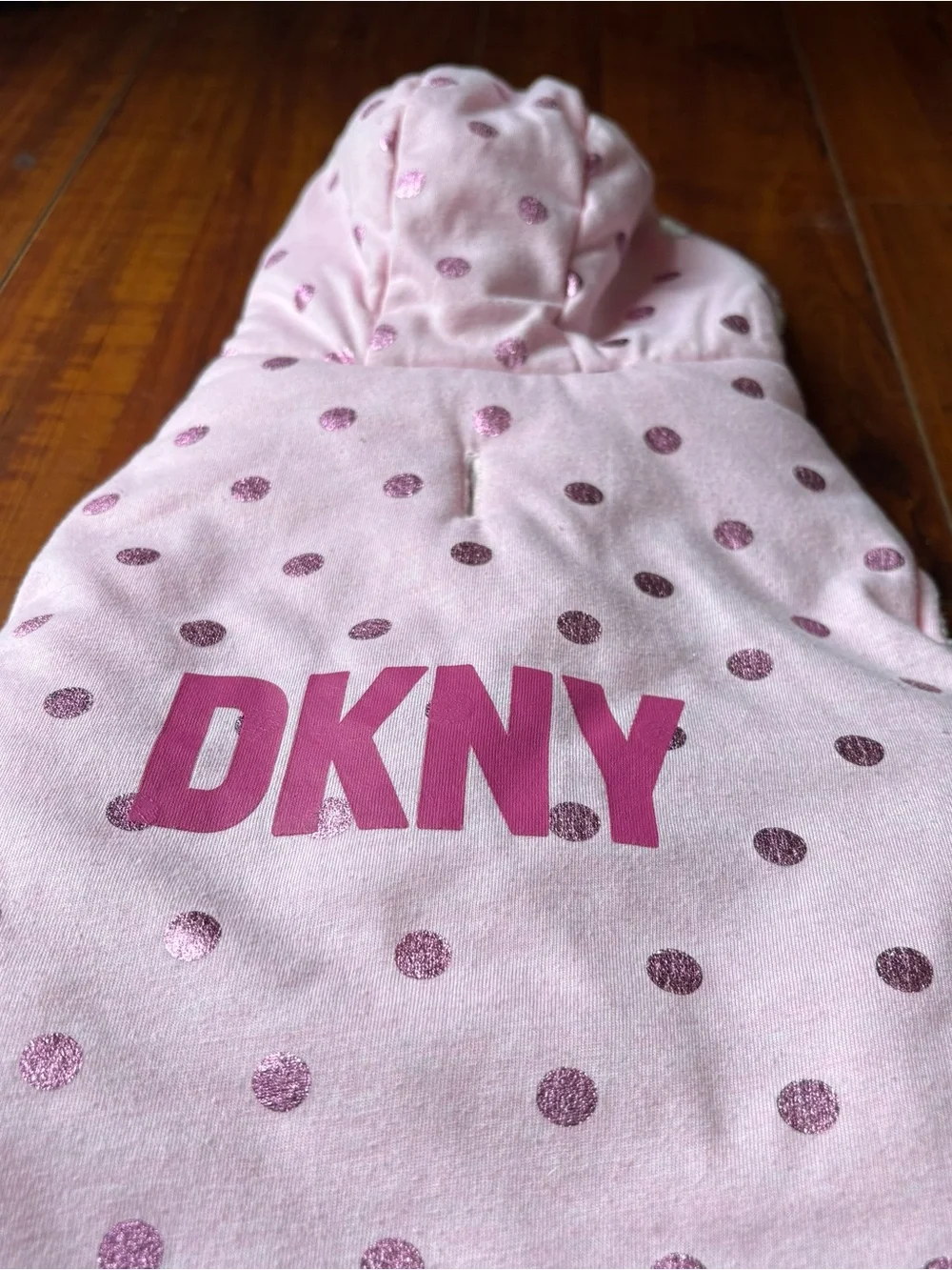 DKNY Pink Polka‑Dot Hoodie Pet Vest – Size M